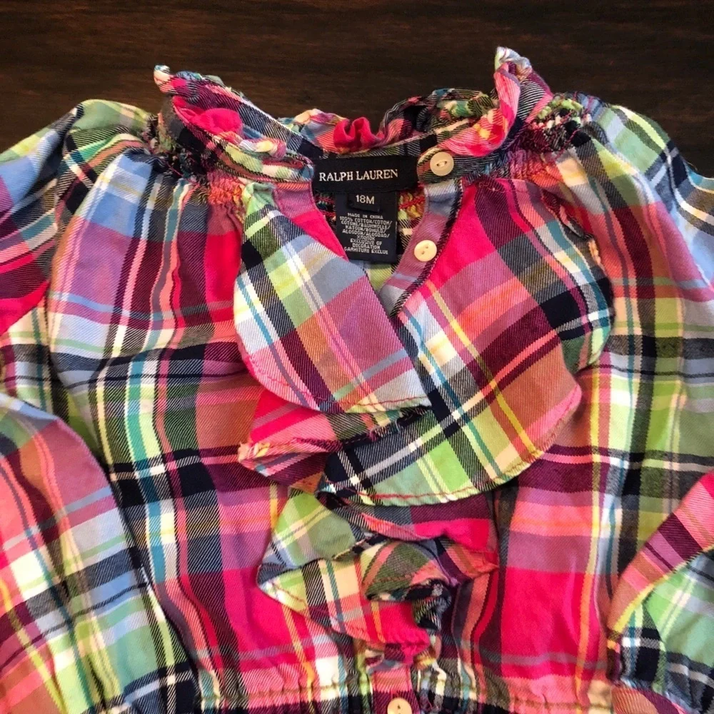 Vibrant Ralph Lauren Ruffled Plaid Peplum Top Ralph Lauren 18M